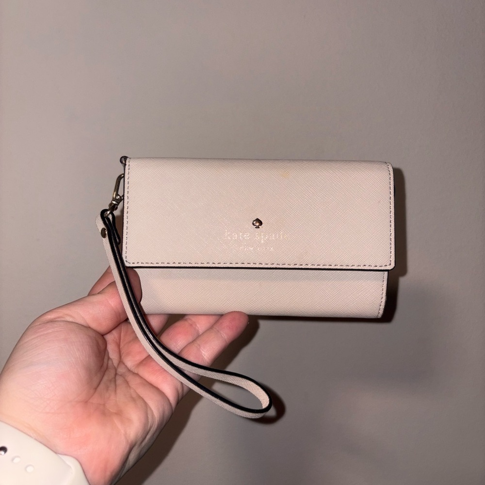 Kate Spade Beige Saffiano Leather Trifold Wallet